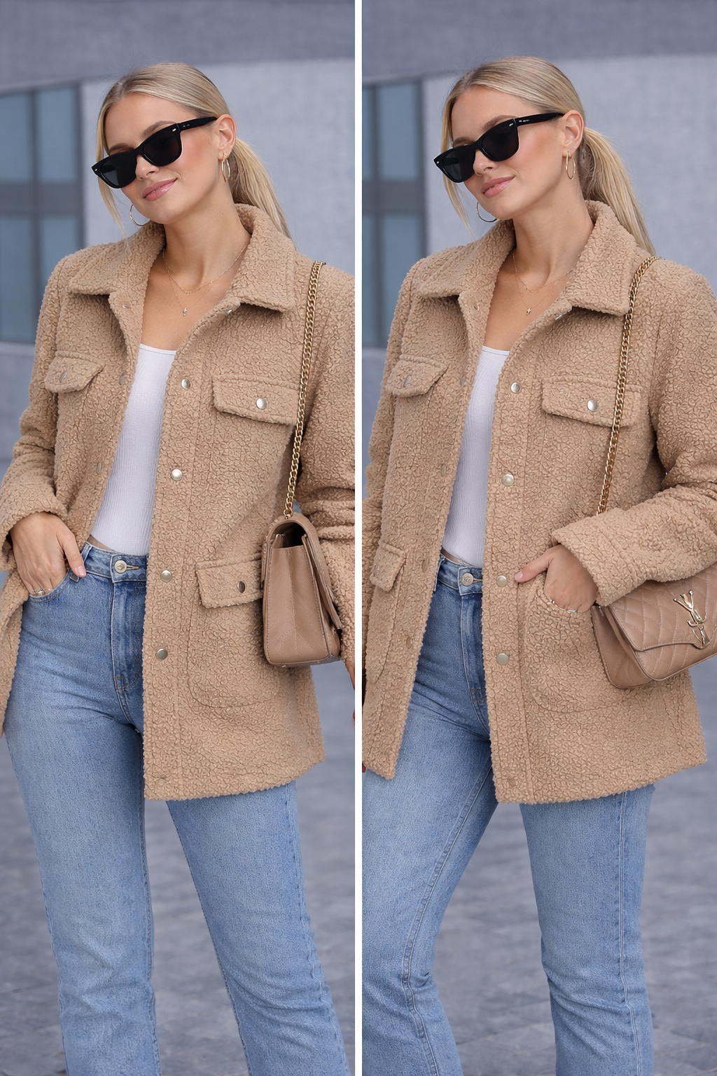 Casaco Camel Elegance com Textura Bouclé